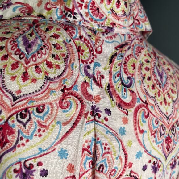 Chico's No Iron Linen Shirt Tunic Top 0P/4/P Women’s Button Up Multi Printed - Picture 4 of 5